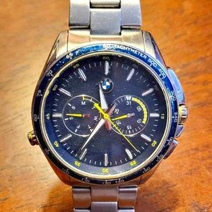 NEEDS BATTERY BMW Motorsport M Power Racing Carbon Yellow Dakar Sport Watch